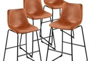Bar Stool Set of 4, 65cm Counter Height Stools, Modern PU Leather Counter Barstool with Backrest, Metal Legs, Easy Assembly Armless Bar Chair, Island Barstool for Kitchen, Dining Room, Brown