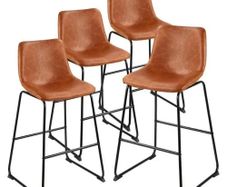 Bar Stool Set of 4, 65cm Counter Height Stools, Modern PU Leather Counter Barstool with Backrest, Metal Legs, Easy Assembly Armless Bar Chair, Island Barstool for Kitchen, Dining Room, Brown
