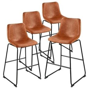 Bar Stool Set of 4, 65cm Counter Height Stools, Modern PU Leather Counter Barstool with Backrest, Metal Legs, Easy Assembly Armless Bar Chair, Island Barstool for Kitchen, Dining Room, Brown