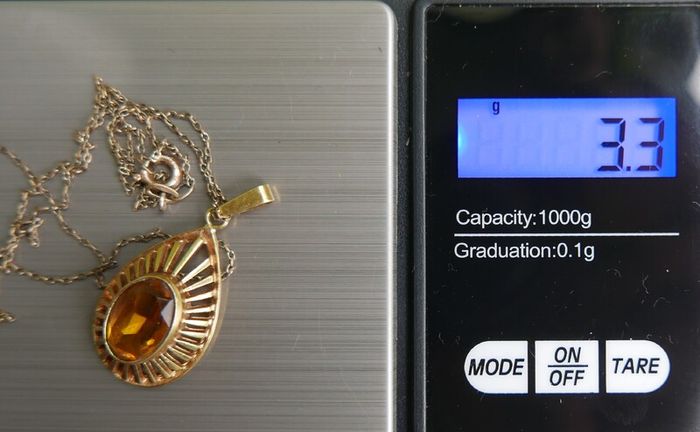 Vintage Citrine Paste Gold Plate Pendant Chain Necklace length 22"