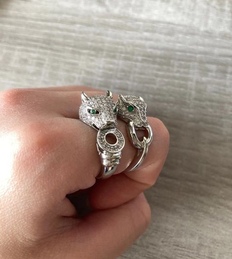 Leopard Emerald Stone Crystal Silver Ring