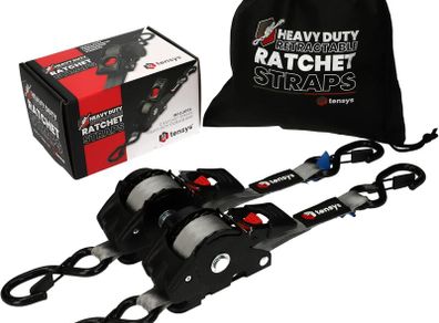 Auto-Retract Ratchet Tie Down Straps (2-Pack)