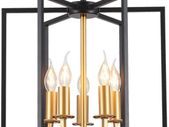 Pendant Light Fixture,Industrial 5 Light Matte Black and Golden Finish Candle Ceiling Light,Adjustable Height E14 Base Hanging Chandelier for Dining Room,Kitchen Island,Living Room,Bedroom,Hallway
