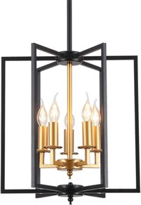 Pendant Light Fixture,Industrial 5 Light Matte Black and Golden Finish Candle Ceiling Light,Adjustable Height E14 Base Hanging Chandelier for Dining Room,Kitchen Island,Living Room,Bedroom,Hallway
