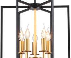 Pendant Light Fixture,Industrial 5 Light Matte Black and Golden Finish Candle Ceiling Light,Adjustable Height E14 Base Hanging Chandelier for Dining Room,Kitchen Island,Living Room,Bedroom,Hallway