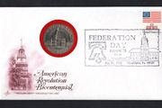 1976 USA Philatelic Numismatic Cover with Independence Half Dollar tying 18c definitive stamp tyed by Fneration Day Interphil 76 cancel