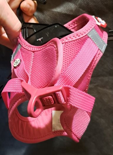 Sold as one lot Dog coats, Leeds, harnesses, dog carry bag, dog boots, 2 new lick matts other bits new stuff also