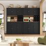 Kitchen Cabinet 180 cm Buffet Cabinet with LED Sideboard for Kitchen with Power Strip Kitchen Cabinet with Worktop and Wine Rack for 12 Bottles Kitchen Buffet Kitchen Furniture 180 x 100 x 39  N Image 4