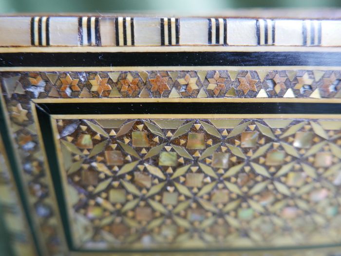Vintage Handmade Wooden Jewelry Box Wood Trinket Storage Wood Box Mother of Pearl Inlay