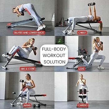 Multi Functional Gym Bench for Full All in One Body Workout  Versatile Fitness Equipment for Hyper Back Extension, Roman Chair, Adjustable Situp, Decline, Flat Bench