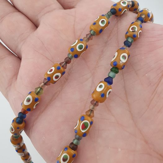 Vintage Venetain Style delicate Dotted Glass Beads & Old Face Glass Pendant Necklace