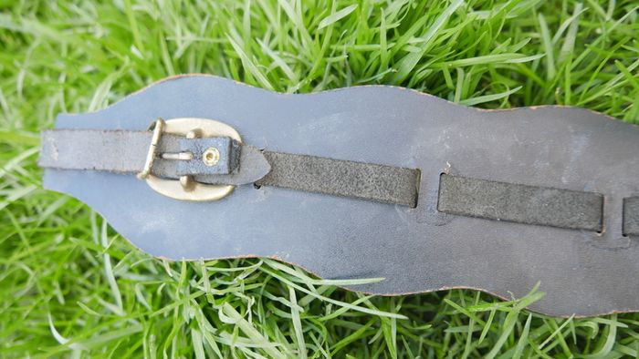 Horse Brass Badges on Black leather belt - Vintage solid brass