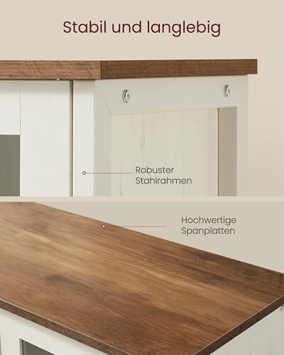 Sideboard Kitchen Cabinet Storage Cabinet with Glass Doors for Living Room Kitchen Dining Room Steel Frame Industrial Style Honey Brown Vintage White