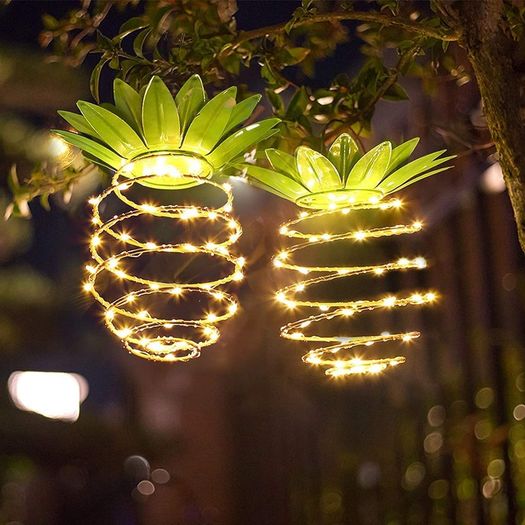 2 Pack Pineapple Garden Solar Lights 60 LEDs Outdoor Decor Solar Path Hanging Lights IP65 Waterproof Led Fairy String for Christmas Patio Path Home Tree Decoration Lantern Lighting