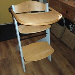 Kinderkraft ENOCK 3-in-1 Wooden High Chair Low Baby Removable Safety Bar and Strap Adjustable Backrest from 6 Months to 10 Years Grey