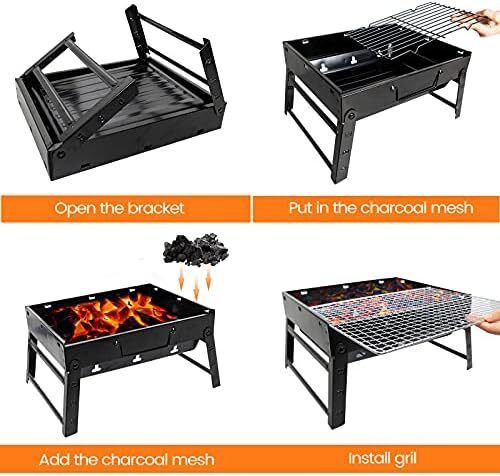BBQ Barbecue Grill, Portable Foldable Charcoal Grill for Outdoor, Stainless Steel BBQ Tabletop Smoker for Picnic, Garden, Terrace, Camping, Travel, Hiking