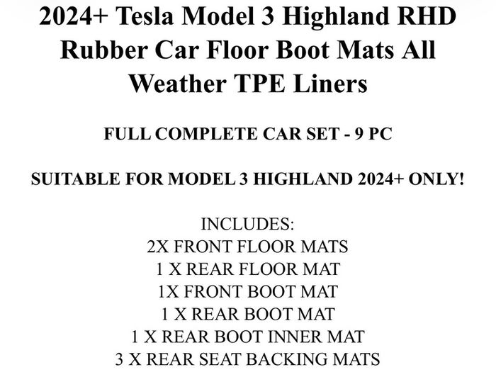 Tesla Model 3 Full Car Mats (Highlander)