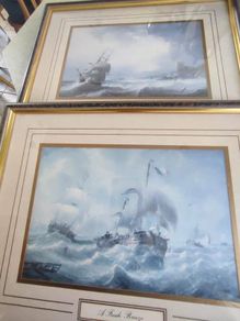 Pair of antique ships Framed prints.  Beating Off a Lee Shore and A Fresh Breeze.