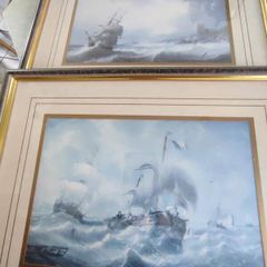 Pair of antique ships Framed prints.  Beating Off a Lee Shore and A Fresh Breeze.