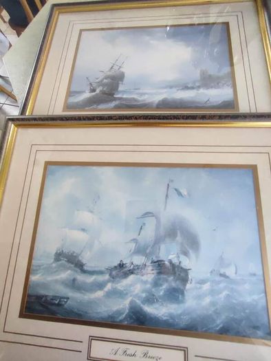 Pair of antique ships Framed prints.  Beating Off a Lee Shore and A Fresh Breeze.
