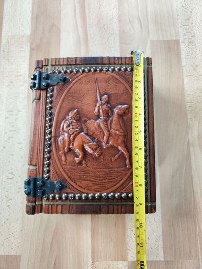 wooden wood book case storage case gift present box embossed Don Quixote