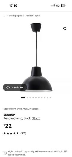 Ikea ceiling lamp black new never used include bulb