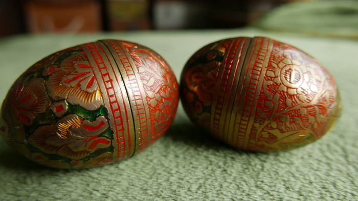 Vintage Decorated Brass Eggs