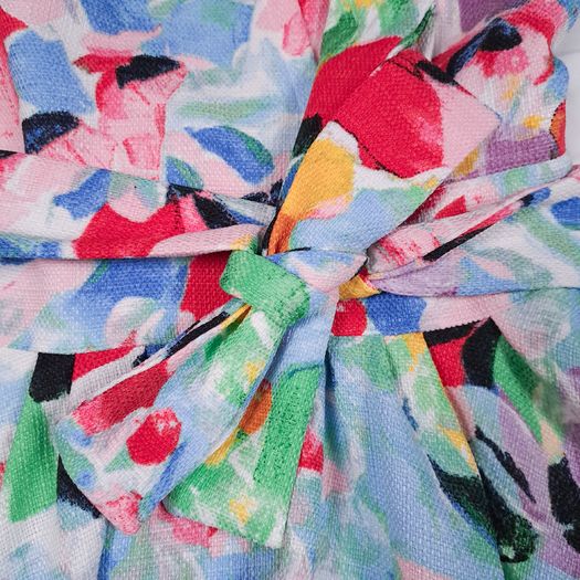 Karl Lagerfeld Multi-Color Red Blue Floral Waist Tie Sleeveless Dress 8UK/36EU/4US
