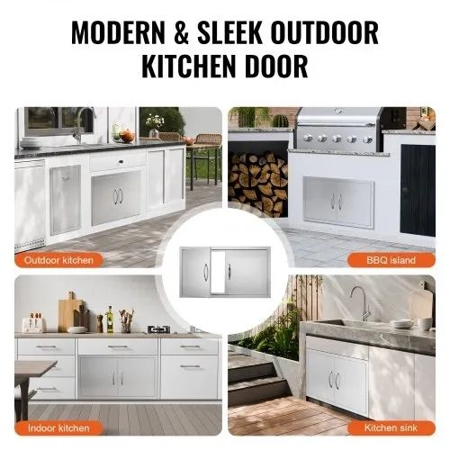 BBQ Access Door, 863x482 mm Double Outdoor Kitchen Door, Stainless Steel Flush Mount Door, Wall Vertical Door with Handles