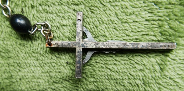Vintage Rosary with Black Beads and Cross