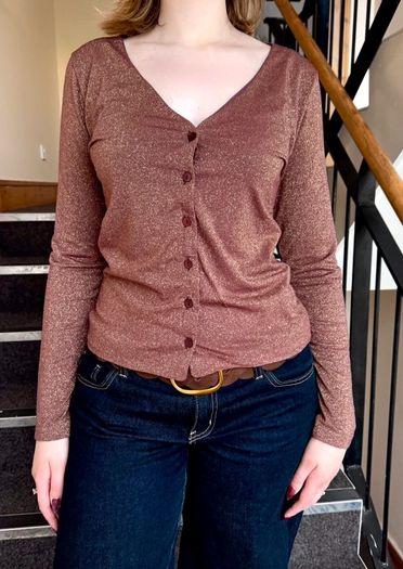 Sparkly Rose Gold Long Sleeve Button-Up Top