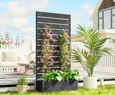 Raised Bed for Garden, Planter with Trellis for Climbing Plants, Vines, Planter Box with Drainage Gap, Black