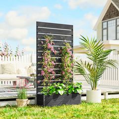Raised Bed for Garden, Planter with Trellis for Climbing Plants, Vines, Planter Box with Drainage Gap, Black