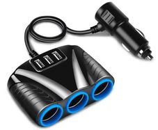 New 3 Way 12V 24V Cigarette Lighter Lead Splitter 120W 3 USB 3.1A ports #1368