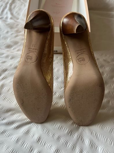 Des Petits Hauts gold high heels with box size 5