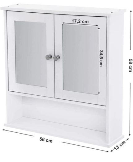 Double Mirror Doors Bathroom Cabinet, Wall Cabinet, Storage Cupboard, Wall-Mounted Storage Unit, Adjustable Height Shelves, 56 x 13 x 58 cm (FREE POSTAGE)