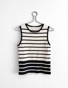 Pre Owned Classic Nautical Navy & Cream Striped Fine Knit Top