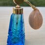 Art deco style cut glass blue perfume bottle Image 6