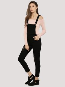 BNWT Denim Co. black skinny ripped  Dungarees size XS UK4/6 EU32/34 Postage included