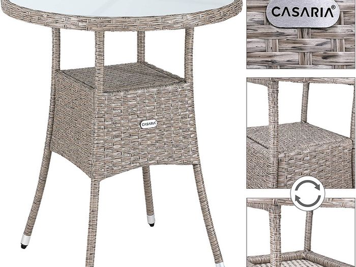 Polyrattan Side Table / Garden Table with Frosted Glass Table Top - 60-80 cm - Choice of Colours, 60cm, Grey / Beige