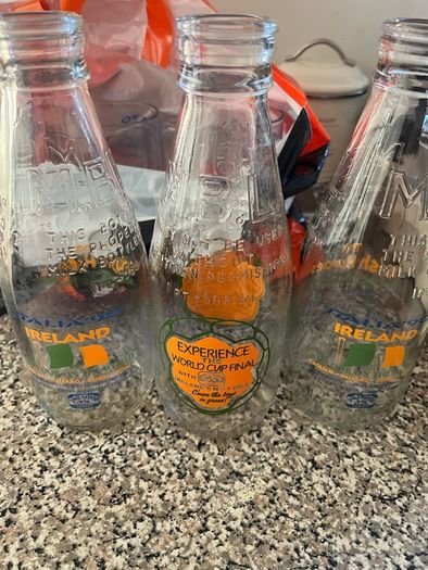 3 vintage 1990 World Cup milk bottles