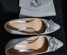 Dune silver heels with matching bag set