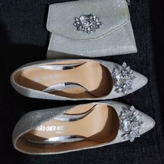 Dune silver heels with matching bag set