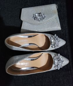 Dune silver heels with matching bag set