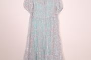 JD Williams Pastel Cyan Blue Floral Metallic Sparkly Tiered Midi Dress 14UK/42EU