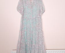 JD Williams Pastel Cyan Blue Floral Metallic Sparkly Tiered Midi Dress 14UK/42EU