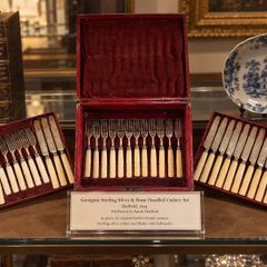 COLLECTOR'S PIECE - Antique Georgian Sterling Silver & Bone Handled Cutlery Set, Sheffield 1824