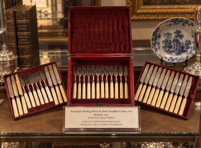 COLLECTOR'S PIECE - Antique Georgian Sterling Silver & Bone Handled Cutlery Set, Sheffield 1824