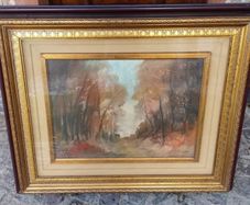 Vintage Oil On Canvas Landscape Wood 40 x 30 cm