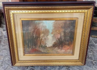 Vintage Oil On Canvas Landscape Wood 40 x 30 cm